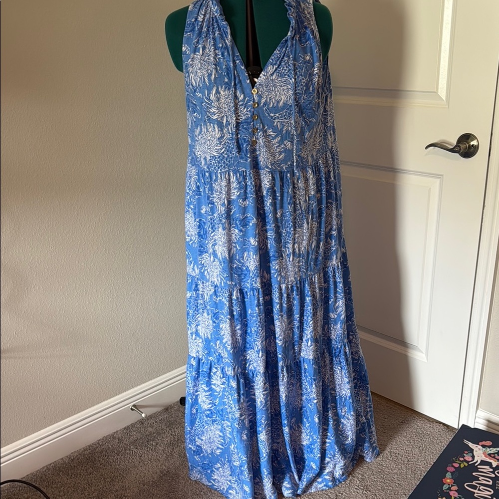 Lilly Pulitzer L dress- Blue Floral Maxi Dress